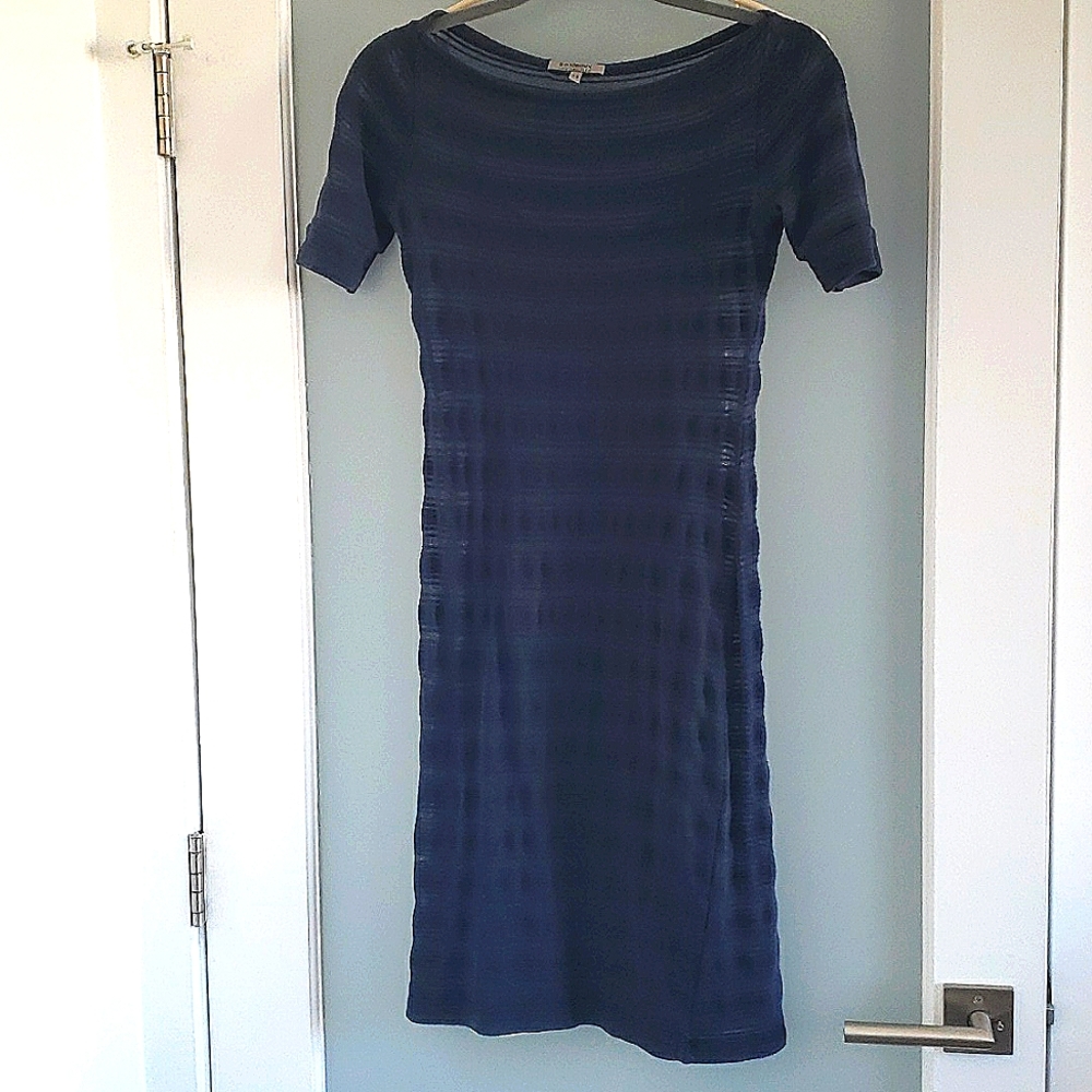 Blue Knit Above Knee Length Dress With Liner (2 piece set)
